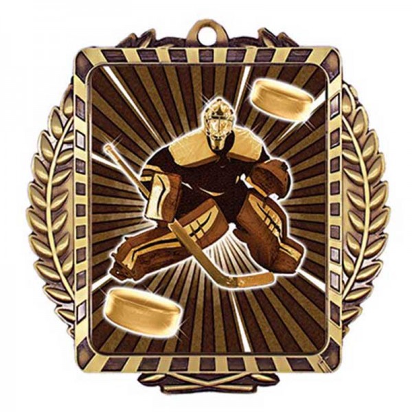 Gold Hockey Goaler Medal 3.5" - MML6055G