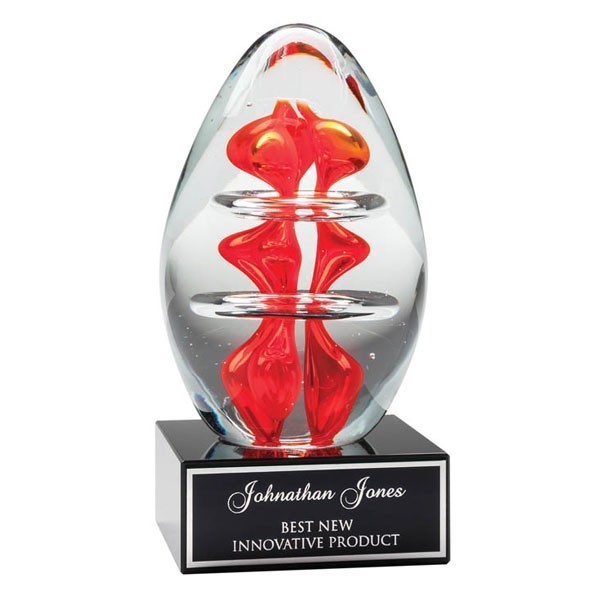 Red Oval Glass Trophy 5" H - GA 5663R-S