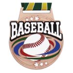 Médaille Baseball Bronze 3 pouces – Série Prestige avec gravure personnalisée en option et ruban thématique inclus.
