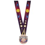 Médaille Danse Bronze 3 pouces de la Série Prestige avec ruban de cou thématique inclus, finition brillante et couleurs émaillées.