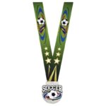 Médaille Soccer Argent 3 pouces de la Série Prestige avec son ruban thématique sublimé en couleur. Idéale pour récompenser les performances exceptionnelles en soccer.