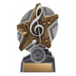 Trophée ProStar 6,75″ en résine pour musique, idéal pour récompenser les talents musicaux. Personnalisable avec texte et logo.